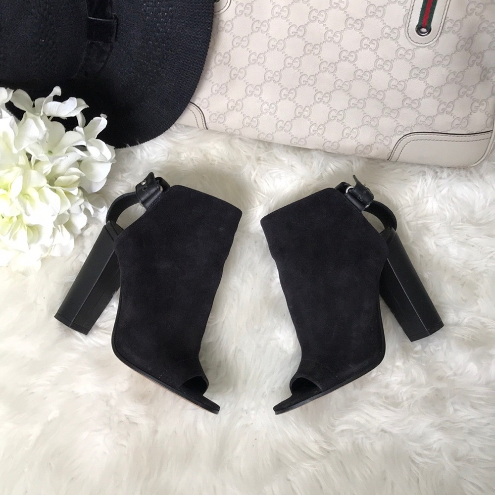 Vince. Black Suede Peep Toe Ankle Boots